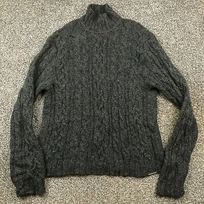 Abercrombie & Fitch Sweater Wool Cable Knit Fisherman High Neck Gray Mens XL • $79.99