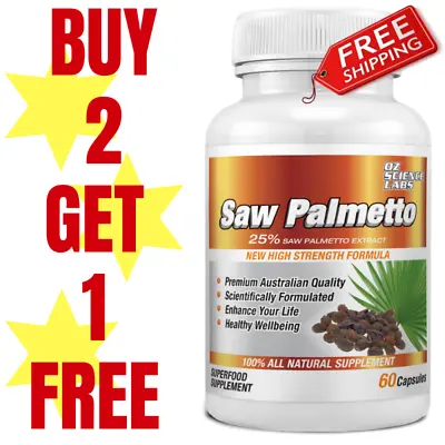 Saw Palmetto - 60 Capsules Prostate Health Mens Health Tablets Buy 2 -1 FREE • $24.95