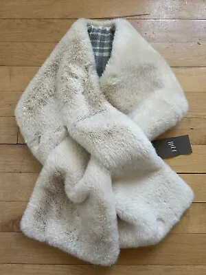 NWT J Jill Faux Fur Plush Cream Ivory Plaid Lining Stole Scarf Wrap 7x43 • $20