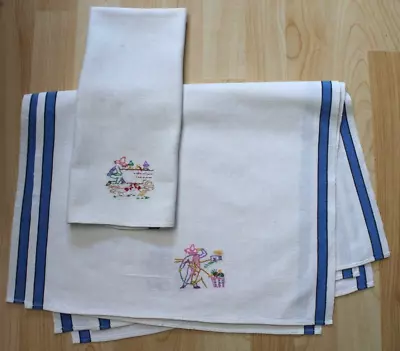 4 Hand-Embroidered Mexican Design Kitchen Towels Vintage • $14