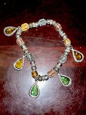 Vintage Multi Color Charm Bracelet Silver Tone Flecked Resin Epoxy • $11.85