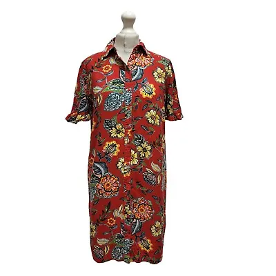 Papaya Red Floral Short Sleeve Hawaiian Short Shirt Dress Womens UK Size 10 • £8.49