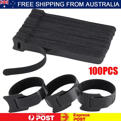 100pcs 15cm Reusable Cable Tie Nylon Hook Loop Strap Cord Ties PC TV Organiser • $14.90