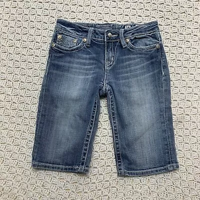 Miss Me Cropped Jeans  Youth Girls Sz 14 Capri Blue Denim Flap Pockets Waist 24 • $12.99