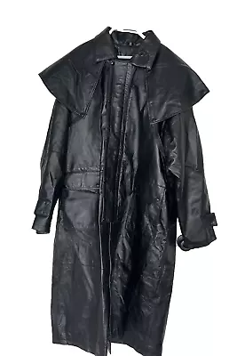 VTG LEATHER GALLERY Men’s XL Black Duster Travelers Trench Coat Removeble Liner • $100