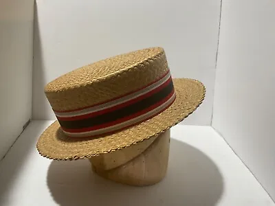 Vintage Boaters Hat 7-3/8 Vintage Straw Hat Vintage Skimmers Hat Pacemaker • $225