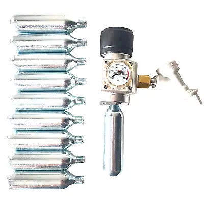 CO2 Gas Regulator With Ten 16G Cartridges 0-90 Psi Corny Ball Lock Keg Charger • £60