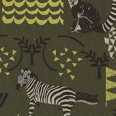 By 1/2 Yard Kokka Echino Canvas Fabric ~ Habitat In Green ~ Zebra Lemur Owl Deer • £9.16