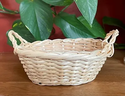 Vintage 1980's Wicker Laundry Basket W Handles Small Miniature 6 L  X 4 W  X 3 H • $4