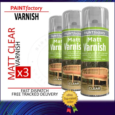 3x Varnish Matt Finish Spray Paint Aerosol Metal Wood Plastic Acrylic 400ml • £12.49