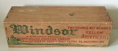 Vintage Windsor Club Pauly Cheese Green Bay WI Advertising Wood Box 2# WITH TOP • $14.99