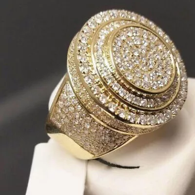 Mens Large Iced Square Pinky Ring Cz Band Gold Color Hip Hop Fashion Jewelry • $10.99
