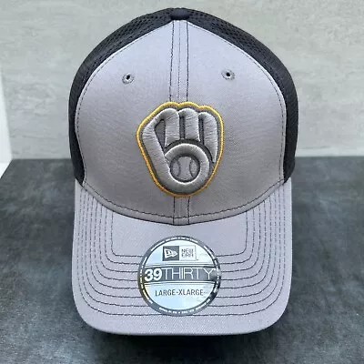 Milwaukee Brewers Hat New Era 2 Tone  Grayed Out   39Thirty Adjustable SZ XL H39 • $27.21