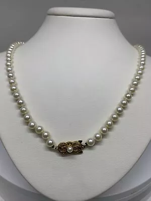 Mikimoto Akoya Pearl Necklace 18k Yellow Gold Strand 20 5.5mm  Authentic • $601