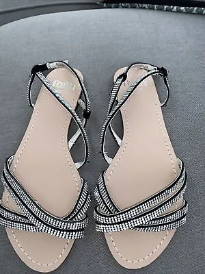 Faith Size 4 Wide Fit Flat Sandal Black With Silver Embellishment New • £7.50