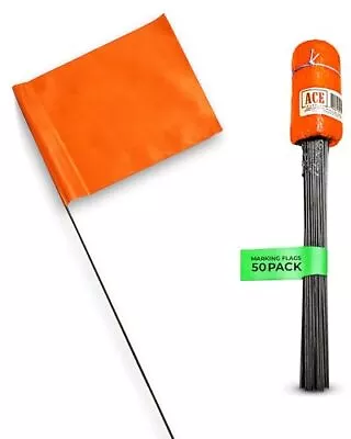 Fluorescent Orange Marking Flags For Lawn - 4 X5  Flag - 15-Inch Wire - 50 Pack • $15.36