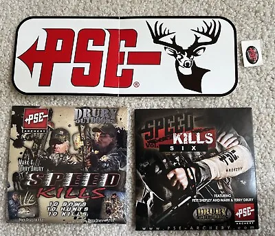 2 PSE Archery Stickers & 2 Dury PSE Speed Kills Bow Hunting DVD's  • $9.99