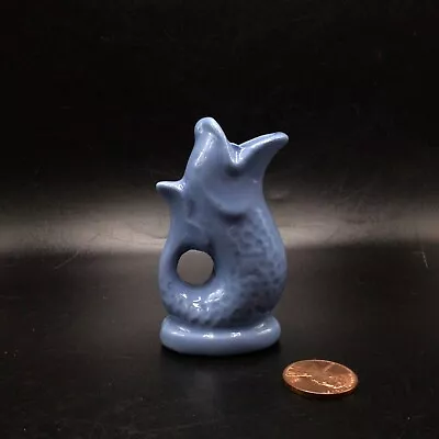 Vintage Miniature Ceramic Pitcher 2.75  Koi Fish Blue • $8