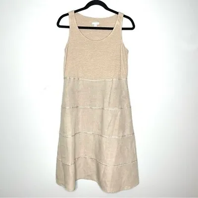 J. Jill Linen Sleeveless Midi Dress A-Line Beachy In Khaki Beige Size XS Petite • $15