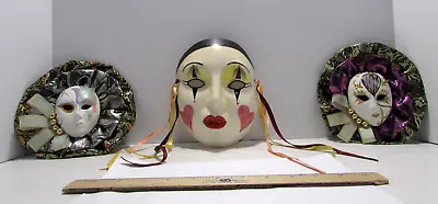 Ceramic Decorative MASK Lot Of 3 With Hanging Ribbons  1= About Face - Clay Art • £28.50