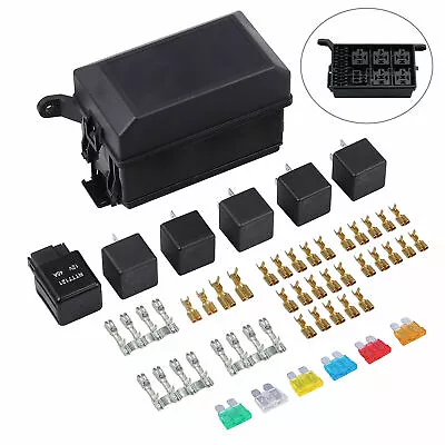 Universal Car Marine 6-Way Relay+5Road Blade Fuse Holder Box Block For Auto Car • £20.99