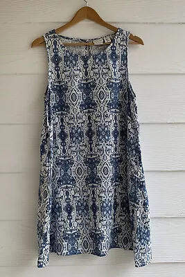 $39 • Buy Rachel Zoe Womens Blue Linen Sleeveless Shift Dress Large Pockets Keyhole Beach