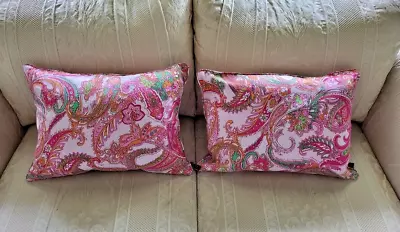 2 Ralph Lauren Pink Orange And Green Paisley Throw Pillows 16  X 11  • $79.95