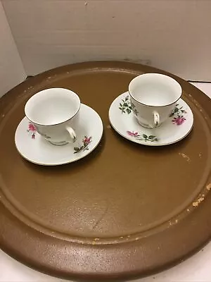 Set Of 2 Vintage China Moss Rose Tea Cups A079 • $26.99