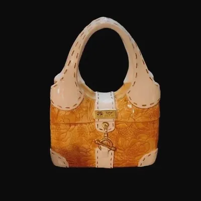David's Cookies Couture Ceramic Sharif Handbag Purse Cookie Jar Brown White Gold • $19