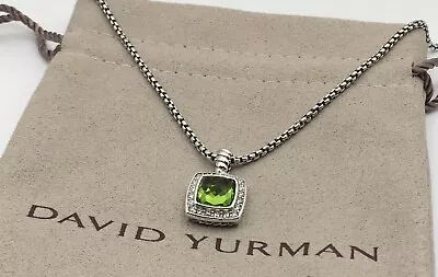 David Yurman 7mm Silver Albion Pendant 18  Necklace Peridot & Diamonds • $191