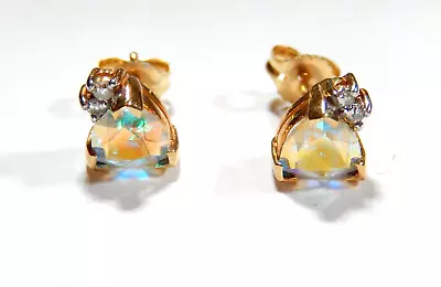 *VINTAGE* -  10k Yellow Gold Trillion  Mystic Topaz And Diamond Stud Earrings • $199