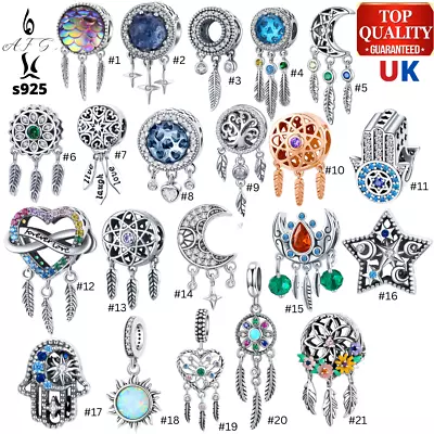 £24.99 • Buy Genuine S925 Charm Pendant Dream Catcher Star Moon Hand Leaf Heart Galaxy AFG UK