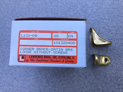 Vintage LAWRENCE BROTHERS L132-DB NOS SATIN BRASS CORNER BRACES Box Of 20 • $7.50