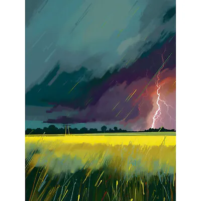 Lightning Strike Over An Open Countryside Field Huge Art Print Picture 18X24 In • £15.99