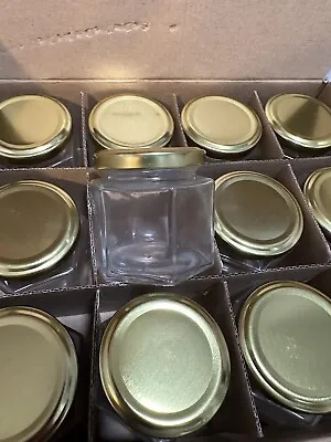 Hexagon Glass Jars 4 Oz W/ Gold-Colored Lids (Case Of 12) • $16.99