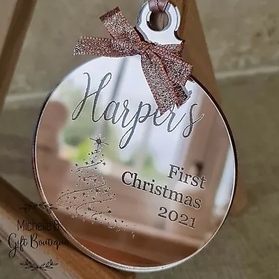 Personalised Engraved Baby's 1st Christmas Bauble Rose Gold Tree Decoration 2023 • £6.99