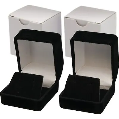 2 Earring Gift Boxes Black Velvet Flocked Jewelry Box • $8.56