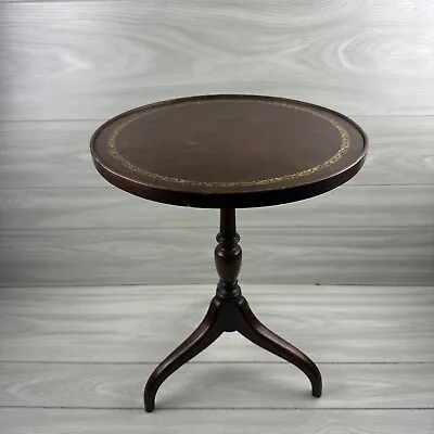 Vintage Georgian Emboss Leather Top Round Mid Century Table. 19” Tall • $127.20