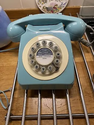 RETRO 70s Rotary Look Push Button Duck Egg Blue Corded Telephone • £25
