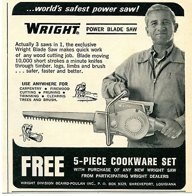 $7.49 • Buy 1966 Small Print Ad Of Beaird-Poulan Wright Power Blade Saw