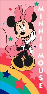 Disney Minnie Mouse Bath Beach Towel 140 X 70 Cm 100% COTTON Rainbow & Stars • £17.90