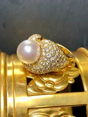 Estate Vintage  18K Jose Hess Diamond South Sea Pearl Cocktail Ring • $10350