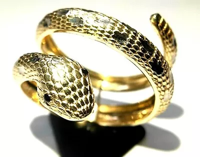 Stunning 9ct Yellow Gold Engraved Black Eyed Open Snake Ring Size O-R4.5 Grams • £435