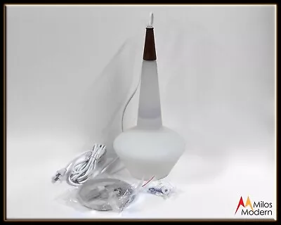 60s Mid Century Modern Italian White Glass Globe Hanging Light Lamp Fixture  • $249.95