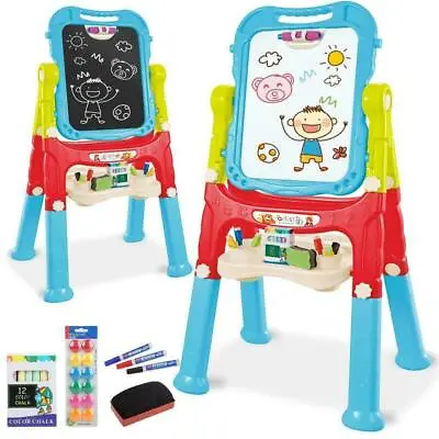 Childs Double Sided Folding Magnetic Drawing Board Easel Colour Chalk For Kids • £32.99