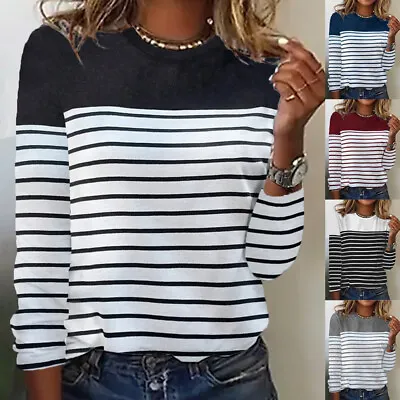 Ladies Plus Size Long Sleeve Stripe Blouse Casual Loose Tee Shirts Tops Blouse • £10.67