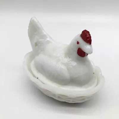 Vintage Westmoreland Mini Hen On Nest Glass White Milk Glass Red Comb 2.75  • $2.25