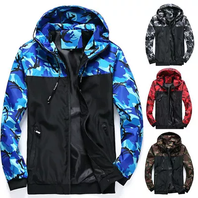 Men Waterproof Rain Jacket Hooded Sport Camouflage Coat Army Windbreaker Outwear • $39.05