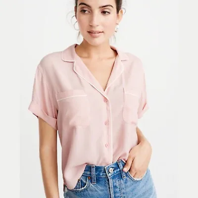 Abercrombie & Fitch A&f Pink Short Sleeves Button Up Shirt • £9