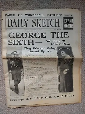 Vintage Newspaper Daily Sketch 11th December 1936 Edward VII Abdication Souvenir • £5.95